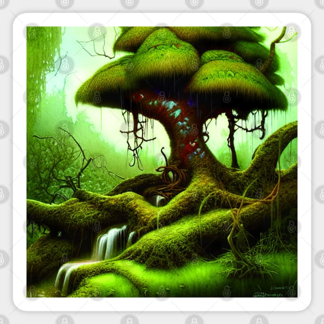 Beautiful Tree in Fantasy Style, Digital Painting Sticker by Promen Art